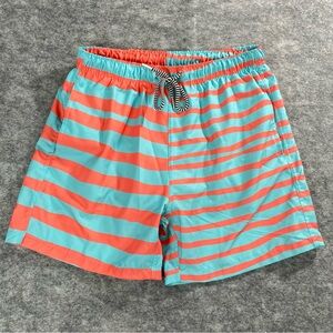 Boardies‎ Apparel Mens Orange/Blue Striped 5 in Inseam Swim Trunks Size MD